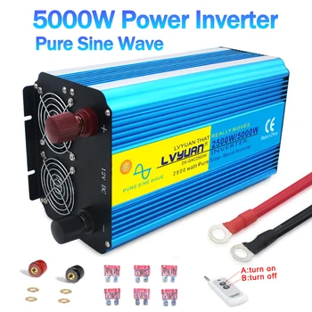 5000W Pure Sine Wave Power Inverter DC 12V/24V AC 110V, 220V LED Įtampos Ekranas Saulės Konverteris Dual Universalus ES MUMS Lizdas