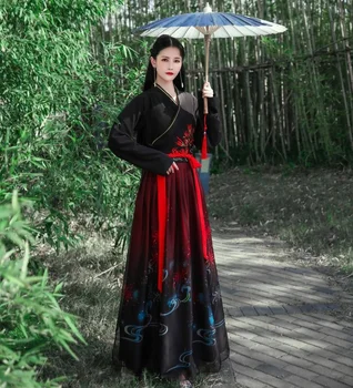 Kinų Suknelė Senovės Hanfu Kimono Juoda Balta Raudona hanfu Suknelės Siuvinėjimo Kinų Kovos Menų Stilius Dance Cosplay Kostiumai