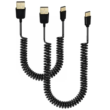 USB C Tipo Kabelis Apvynioti Pavasarį Spiralės Tipo C Male į USB 2.0 Male ilgintuvas Duomenų Sinchronizavimo Kabelis Telefono