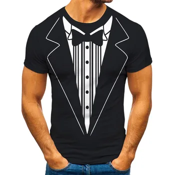 Y2K 2023 Vyrų Naujas False Kostiumas 3D Atspausdintas T-shirt Tailcoat Kaklaraištis, Kostiumas Modelis Mados Mados Juokinga Atsitiktinis trumpomis Rankovėmis Viršūnes