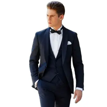 Elegantiškas Mados Kostiumai Vyrams Britų Stiliaus Slim Fit Jaunikis Oficialų Tuxedos Prom 3 Gabalus Nustato Verslo Vyras Švarkas Kostiumas Homme