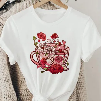 Animacinių filmų Gėlių Taurės Spausdinti Marškinėlius Lady 90-ųjų Animacinių filmų Streetwear Stilius Mada Drabužiai, Spausdinimo Tee Viršuje Marškinėlius Moterims Grafinis T-shirt