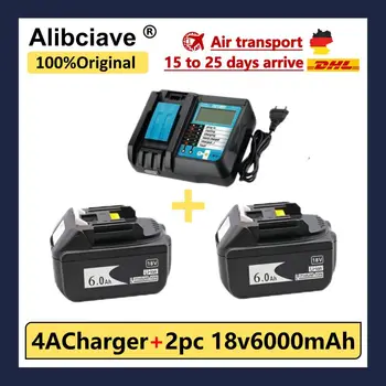 Alibciave Originalus BL1860 Įkrovimo Baterija (akumuliatorius 18V 6000mAh Ličio jonų už 18v Baterija BL1840 BL1850 BL1830 BL1860B+4A Įkroviklis