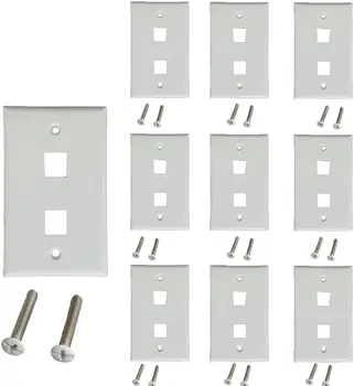 2 Uostą Keystone Sienos Plokštės (10-Pack), Viena Gauja, Sienų Plokštės RJ45 Keystone Jack ir Modulinės Įdėklais, Baltos spalvos
