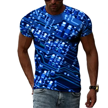 O-kaklo Atsitiktinis Viršūnes Vyrų 3D Spausdinimo Elektroninių vyriški T-shirt Vasaros Kūrybinės Kvėpuojantis Fitneso Marškinėlius Gatvės Negabaritinių Tees