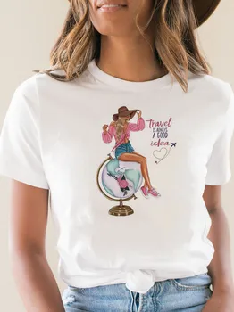 Kelionės Visada yra Gera Idėja, Moterų Juokinga, Print T-shirt Mergina Y2K 90s Pagrindu, O-apykaklė Balta Viršūnes Tee Lady Streewear Drabužiai