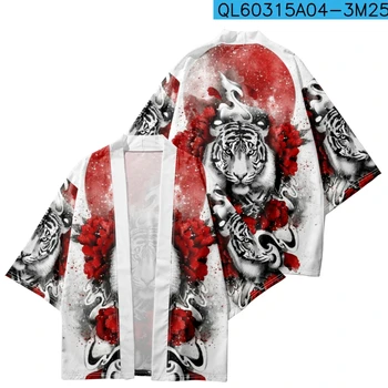 Tigras Spausdinti Paplūdimio Japonų Stiliaus Kimono Streetwear Vyrų, Moterų Megztinis Cosplay Haori Yukata Harajuku Viršūnes Skraiste