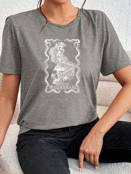 Kaukolė Undinė Apvalios Kaklo Atsitiktinis marškinėliai Sėdi ant Kaukolės Galvą, Homewear Valentino Diena 