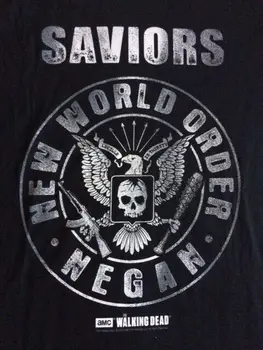 The Walking Dead Negan Nauja Pasaulio Tvarka Saviors Black T-shirt Oficialiai Licencijuotas ilgomis rankovėmis