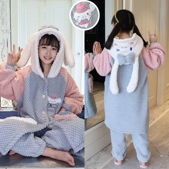 2023 Vaikų Pižama Nustatyti Mielas Miniso Flanelė Pijamas Anime Kuromi Cinnamoroll Pochacco Berniukas Mergaitė Šiltos Žiemos Sleepwear Vaikų Dovanų