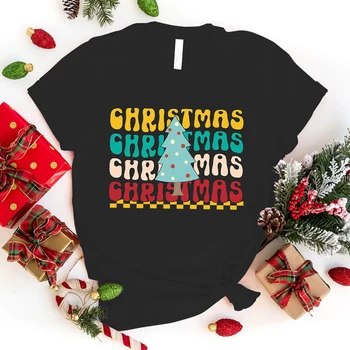 Kalėdų Spausdinti Marškinėliai Moterims Summer Tee Marškinėliai Femme Atsitiktinis Trumpomis Rankovėmis Apvalios Kaklo Viršūnes T-Shirts