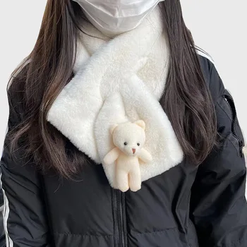 Lokys Šalikas Korėjos Žiemos Naujas Sutirštės Šiltas, Mielas Animacinių Filmų Mergina Universalus Kryžiaus Baltas Pliušinis Triušis Plaukų Imitacija Neckerchief