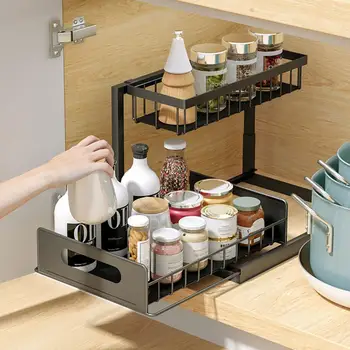 Pagal Kriaukle Sandėliavimo Virtuvės Organizatorius Traukti Sluoksnis Metalo Krepšelį Stalčių Nuimamas Daugiafunkcinis Virtuvinis Įrankis, Vonios Aksesuarai