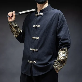 Kinijos Tangzhuang Naujųjų Metų Šalis Suknelė Hanfu vyriški Spalvos Retro Striukė Tradicinių Viršuje Kung Fu Chi Marškinėliai