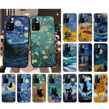 Van Gogho Saulėgrąžos Katė Telefoną Atveju Xiaomi Redmi Pastaba 13 12 Pro 11S 11 10 Pro 10S Pastaba 12R 12S 12 Pro Redmi 10 12