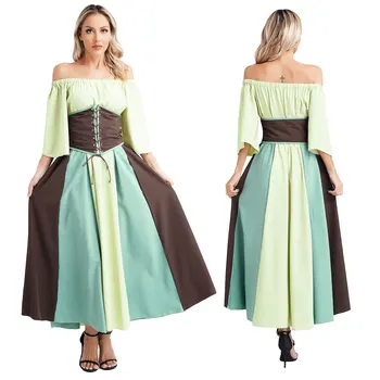 Moteriški Viduramžių ir Renesanso Princesė Cosplay Kostiumų Šalis Vintage Suknelė Gotikos Suknelė Skristi Sleeve Lace-up Korsetas Airijos Suknelės