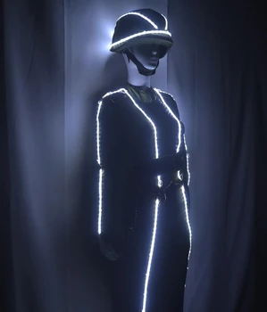 Naktiniame klube bar veiklos kostiumas LED šviesos jumpsuit šalmai GOGO etape parodyti šokio kostiumai