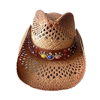 Spalva apdailos akmuo vakarų kaubojaus skrybėlę asmenybės šviežia stilius pajūrio skėtį nuo saulės atsitiktinis skrybėlę