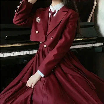 Studentai Ceilono Juodoji Arbata Japonų Mergaitė Ilgai Plisuotos Suknelė Vasaros Moterų Berankovis Pinafore Suknelė JK Aukštosios Mokyklos Uniforma