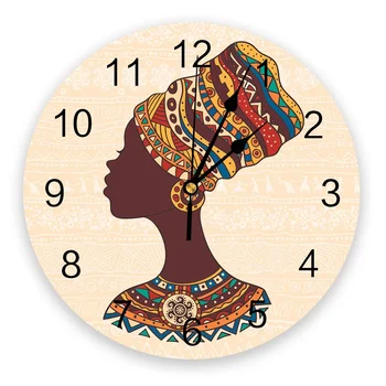 Afrikos Moteris Etninės Stiliaus Miegamojo Sienos Laikrodį, Didelė Moderni Virtuvė Valgomasis Apvalus Sieniniai Laikrodžiai Kambarį Žiūrėti Namų Dekoro