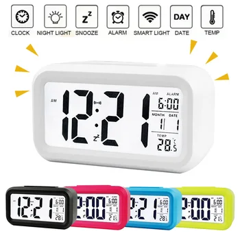 Apšvietimas LED Skaitmeninis Laikrodis-Žadintuvas Atidėjimo Funkcija Duomenų Laiko Kalendorius Temperatūros Ekranas Darbalaukio žadintuvai su baterijomis