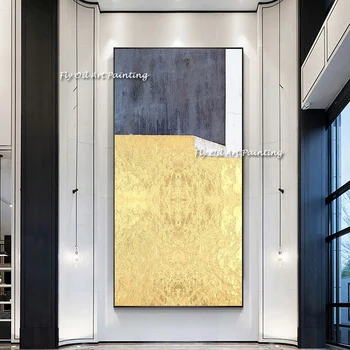 Aritist 100% rankų darbo didybė Elegantiškas Abstraktus paveikslas Didelis, Aukso, juoda Tapybos Meno aliejaus Tapybai Už Kambarį decora