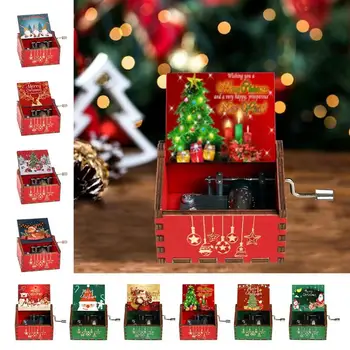 Rankoje suku music box kalėdų Raižyti Mediniai Vertus-Cranked Music Box Medienos Music Box Tinka Gimtadienio, Kalėdų
