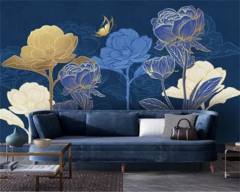 beibehang Pritaikyti naujos sienos dokumentų namų dekoro modernus minimalistinio šviesos prabanga augalų linija, lazuritas, mėlynas fonas, tapetai