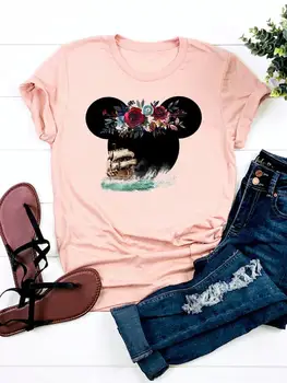 Disney Ausies Paplūdimio Meilės 90s Drabužių Viršų, Mickey Mouse Mados Atsitiktinis Vasaros Moterų Animacinių filmų Grafika, T-marškinėliai Moterims Drabužių Tee
