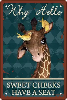 Žirafa, Kodėl Hello Sweet Skruostų Pasirašyti Derliaus Alavo Ženklai Juokinga Metalo Skardos Pasirašyti Sienos Meno Sodo Namas Apnašas Vonios