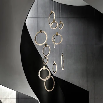 Šiuolaikinės Kristalų LED Žiedai Liustra Už Laiptai Fojė Prabanga Cristal Ilgai Kabančios Lempos Minimalizmas Patalpų Mansarda Šviesos Armatūra