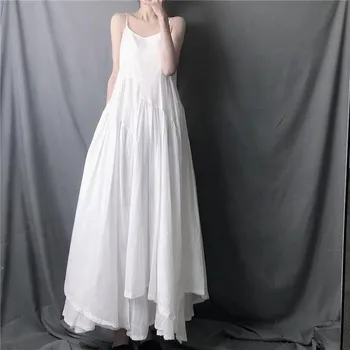 Zoki Balta Camis Suknelė Moterims Vasaros Korėjos Elegantiškas Nereguliarus Juoda Long Beach Suknelė Vintage Prarasti Tvirtą Visos Rungtynės Linija Suknelė