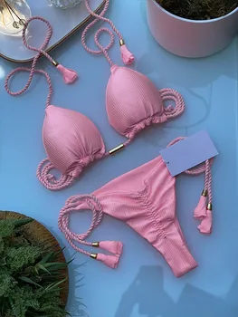 Moterų reguliuojamas tvarstis maudymosi kostiumėlį nustatyti, seksualus maudymosi kostiumėlis, trikampis, vasaros paplūdimio kostiumas