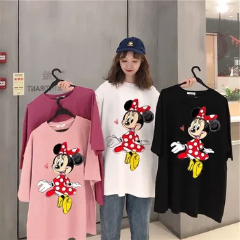 Vyrų ir Moterų Pora Mados Mickey Minnie Mouse Animacinių filmų Spausdinimo O-kaklo trumparankoviai Mielas Pelės Moterų Laisvi marškinėliai