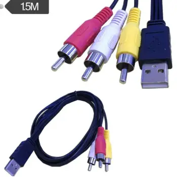 1.5 m USB A Male į 3 RCA AV Kabelis, ilgintuvas Garso ir Vaizdo linijos jungties laido adapteris