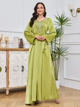 Mados Siuvinėjimo Musulmonų Suknelės Diamond Duobute Musulmonų Abayas moterų islamo musulmonų abayas musulmonų apsiaustai Su Diržo wy1639