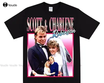 Scott & Charlene T-Marškinėliai Kaimynų Gerbėjai 90-ŲJŲ Australijos Pop Kultūros Scott Ir Charlene Vestuvės Retro 1980 Marškinėlius