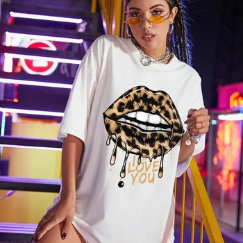 Negabaritinių Marškinėliai Leopard Lūpų Print T Shirt Unisex Atsitiktinis Trumpas Rankovės Mados Streetwear Viršūnes Vyrų, Moterų marškinėliai Vasaros Drabužių