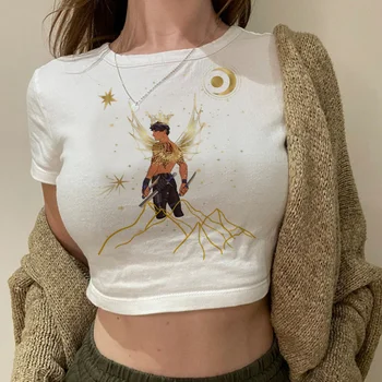 Acotar Velaris hipių derliaus streetwear pasėlių viršaus mergina gotikos Harajuku kawai t-shirts apkarpytą
