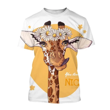 Naujas Dizainas Juokinga Gyvūnų Žirafa 3D Atspausdintas T-shirt Vasaros Unisex Mados Atsitiktinis Gatvės Stiliaus Apvalios Kaklo trumparankoviai marškinėliai