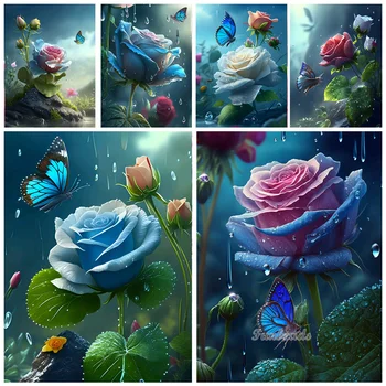 Gėlės Diamond Tapybos lietaus lašas Rose Butterfly 