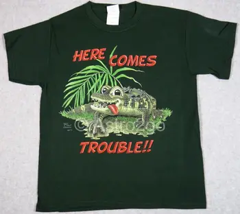 Čia Ateina Problemų ! - Aligatorius, Krokodilas Kaimano Marškinėliai 100% Medvilnė, O-Kaklo Vasaros trumpomis Rankovėmis Atsitiktinis Vyrai T-shirt Dydis S-3XL