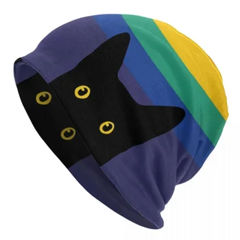 Kyšantį Katė Vaivorykštės Ratą Skullies Beanies Kepurės Unisex Hip-Hop Žiemą Šiltas Megzti Skrybėlę Suaugusiųjų LGBT Gėjų variklio Dangčio Skrybėlės