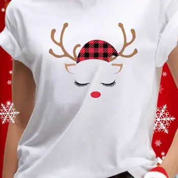 Unisex Spausdinti Naujas Briedis Grafinis Viršūnes Kalėdų Spausdinti 2022 Kalėdų Marškinėlius Moterims Kalėdų Sniego Spausdinti Moterų Drabužiai