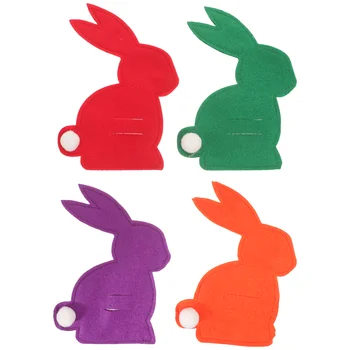 4PCS Šakutę, Šaukštą Rankovėmis Easter Bunny stalo Įrankių Laikiklius, Sidabro Dėklas Indų Krepšiai