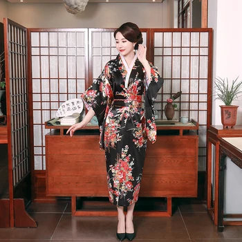 Juoda Mados Tendencijos Įvairiose Moterų Seksualus Kimono Yukata Su Obi Naujovė Vakarinę Suknelę Japonijos Cosplay Kostiumas Gėlių Vienas Dydis