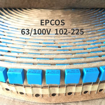 50pcs EPCOS 63V/100V 102/152/222/332/103/223/333/473/104/224/334/474/684/105/225 Korekcija kondensatorius p=5mm PolypropyleneFilm