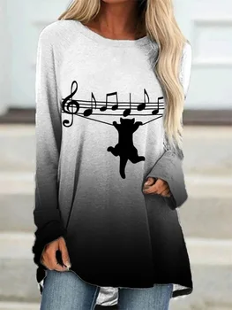 Iki 2023 m. Rudenį moteriški Marškinėliai Katė 3d Spausdinimo Megztinis Moterų Mados Atsitiktinis ilgomis Rankovėmis T-Shirt Muzikos T Shirt Ladies Estetinės Drabužiai