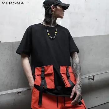VERSMA korėjos Harajuku Kišenėje Dizainas trumpomis Rankovėmis T-shirt Vyrai Japonija Streetwear Rock, Punk Negabaritinių Marškinėliai Vyrams, Moterims Dropshipping