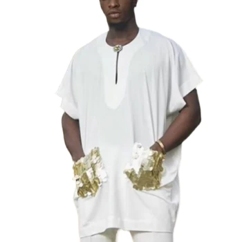 Afrikos įdegio medvilnės viršus + kelnes 2-piece Afrikos vyrų kostiumas etninio stiliaus vyriški marškiniai nacionalinės vėjo medvilnės stovėti apykaklės vietoje